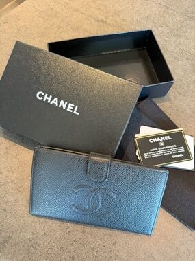 New CHANEL Black Caviar Leather Long Wallet